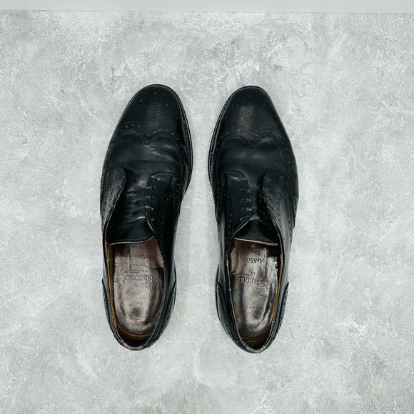 Allen Edmonds Ashland Men Sz 8.5 D Shoe Black Leather Wingtip Derby Brogue Lace - Picture 6 of 13